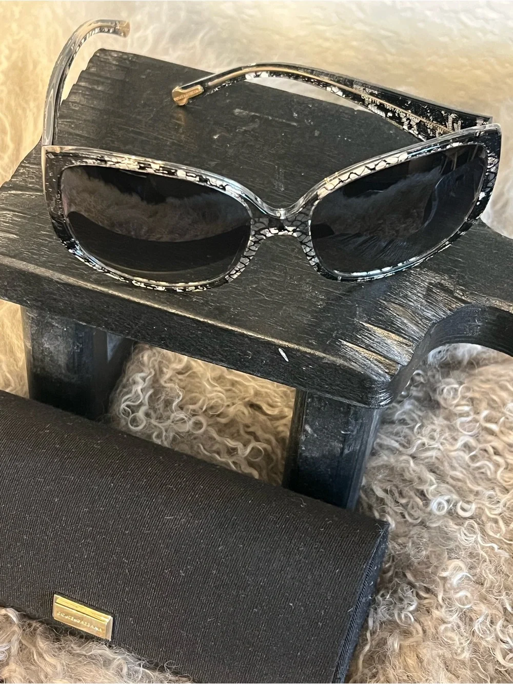 Dolce & Gabbana Black Lace Print Cat-Eye Sunglasses. Brand New Style DG4116